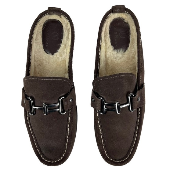 COLE HAAN D20693 BROWN SUEDE SHEEPSKIN LINED RUBBER WATERPROOF SOLE CLOG MULES - Picture 4 of 14